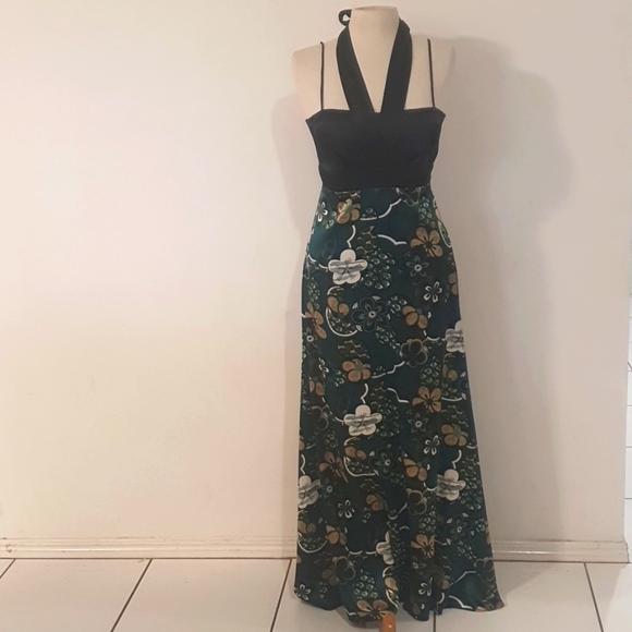 Dresses & Skirts - Garfunkle Size 12 Green Satin Floral Maxi Dress